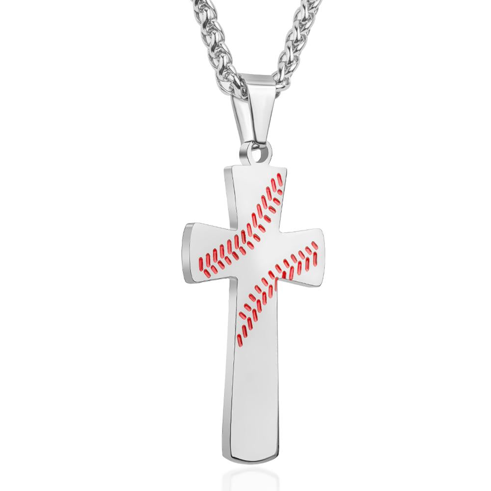 Stainless Steel Baseball Cross Pendant Prayer Necklace for Men Women Boys  22